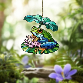 Acrylic Hanging Ornaments, Lotus with Frog Suncatchers for Garden Outdoor Hanging Decorations