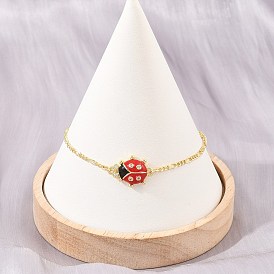Bracelets en laiton pavé de zirconiums cubiques et émail rouge en forme de coccinelle pour femmes, crémaillère plaquage, plaqué longue durée, sans cadmium et sans plomb