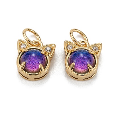 Abalorios de cristal de circonita cúbica transparente con micro pavé de latón ecológico, con anillo de salto, larga duración plateado, real 18 k chapado en oro, gato