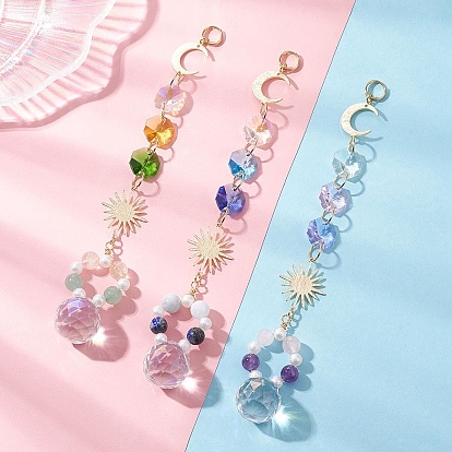 Стеклянные подвесные ловцы солнца, с латунными подвесками и бусинами из драгоценных камней, создатель радуги, для наружного украшения сада