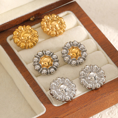 304 aretes de acero inoxidable para mujer, flor