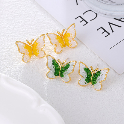 Серьги-гвоздики в форме бабочки из латуни, с иглой из смолы и серебра 925 пробы, реальный 18 k позолоченный