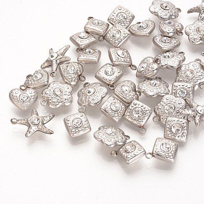 201 Stainless Steel Rhinestone Pendants, Mixed Shapes