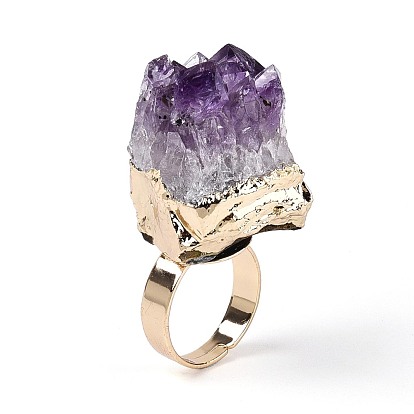 Природные палец кольца аметист, Регулируемые кольца из латуни золотистого цвета для женщин, золотые