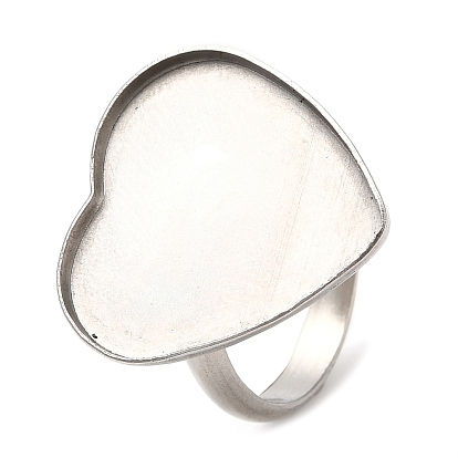 304 Stainless Steel Finger Ring Findings, Bezel Cup Ring Settings, Heart