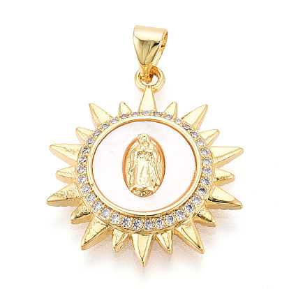 Латунные микропаве прозрачные подвески с фианитом, без кадмия и без свинца, с оболочкой, солнце и дева мария