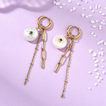 Серьги-подвески из натурального культивированного пресноводного жемчуга для женщин, круглые, с 202 серьгами-кольцами из нержавеющей стали