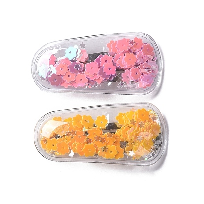 Plastic Flower Sequins Snap Hair Clip, with Iron Clip, for Girls