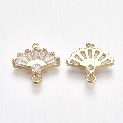 Brass Cubic Zirconia Links, Fan, Clear, Real 18K Gold Plated