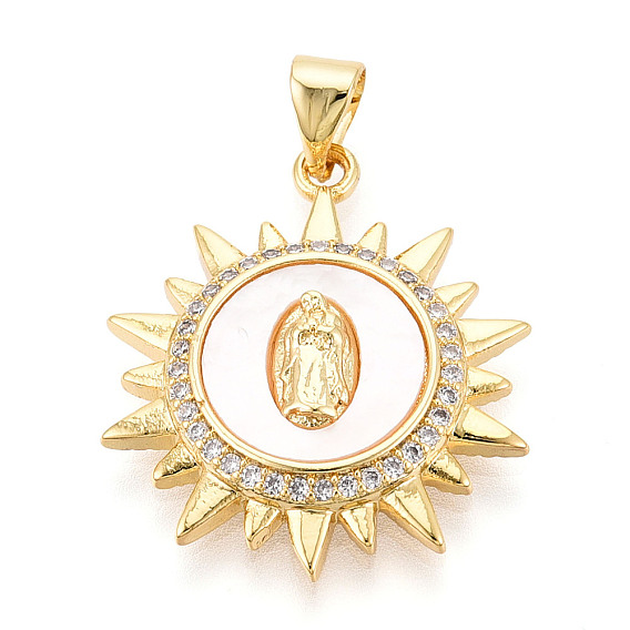 Латунные микропаве прозрачные подвески с фианитом, без кадмия и без свинца, с оболочкой, солнце и дева мария