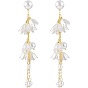 Flower Plastic Imitation Pearl Dangle Stud Earrings, Golden Alloy Chains Tassel Earrings