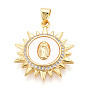 Латунные микропаве прозрачные подвески с фианитом, без кадмия и без свинца, с оболочкой, солнце и дева мария
