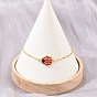 Brass Pave Cubic Zirconia Enamel Red Ladybug Link Bracelets for Women, Rack Plating, Long-Lasting Plated, Cadmium Free & Lead Free