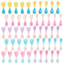 CREATCABIN 50Pcs 2 Style Resin Cabochons, Two Tone, Spoon with Star & Fork