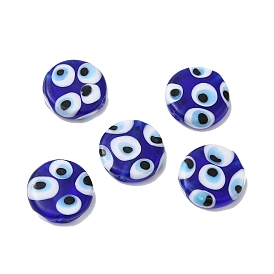 Handmade Lampwork Beads, Flat Round with Evil Eye