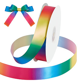 50 Yards Rainbow Color Polyester Grosgrain Ribbons, Gradient Color Ribbon, for Gift Packaging
