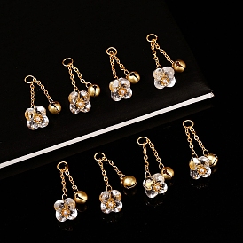 Natural Quartz Crystal Flower Charms, with Golden Tone Brass Findings