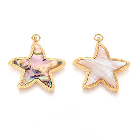 304 подвески из натуральной ракушки из нержавеющей стали, подвески в виде морских звезд с соединительными кольцами, реальный 18 k позолоченный, ионное покрытие (ip)