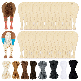 30шт. необработанные деревянные фигурки лошадей, украшения, пряжа из молочного хлопка, цвета 32м 8.