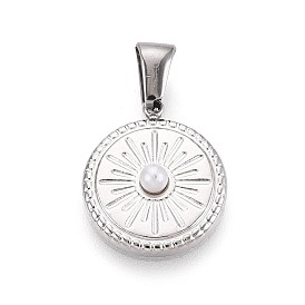 303 подвески из нержавеющей стали и АБС-пластика с имитацией жемчуга, плоские круглые прелести