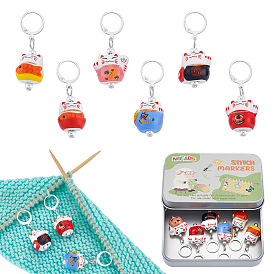 6шт. фарфоровые подвески-маркеры для фиксации стежков, кошка, с 304 серьгами из нержавеющей стали