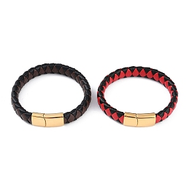 Braided Microfiber Leather Cord Bracelets, with Ion Plating(IP) 304 Stainless Steel Magnetic Clasps