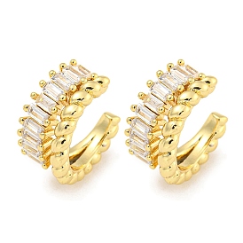 Brass Micro Pave Clear Cubic Zirconia Cuff Earrings, Round Ring