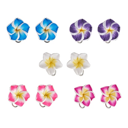 Boucles d'oreilles à tige en forme de plumeria faites à la main en argile polymère, avec des clous d'oreilles en acier inoxydable résistants au ternissement, couleur inox