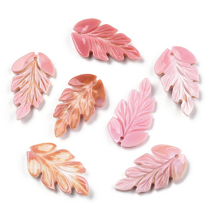Natural Pink Shell Pendants, Feather Charm