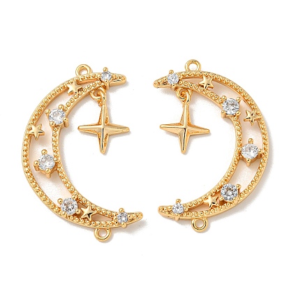 Латунные микропаве прозрачные подвески с фианитом, без кадмия, без никеля и без свинца, Луна и звезды