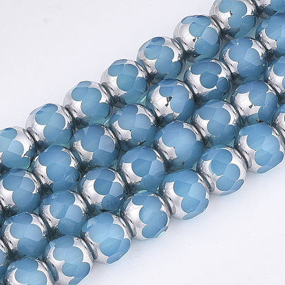 Galvanisieren Glasperlen, Halb Silber plattiert, imitatorische Jade, facettiert, Runde