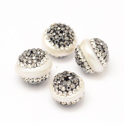 Culture des perles perles d'eau douce naturelles, avec argile polymère strass, ronde, 13x11~12mm, Trou: 1mm