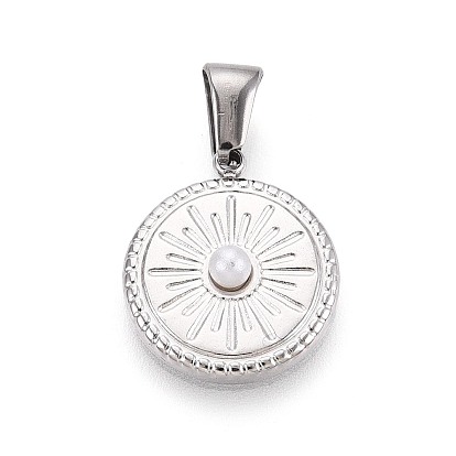 303 подвески из нержавеющей стали и АБС-пластика с имитацией жемчуга, плоские круглые прелести