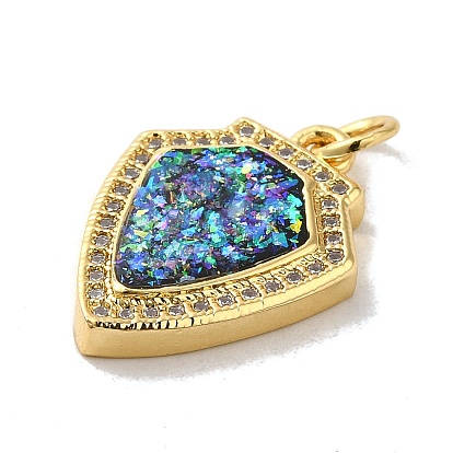 Rack Plating Brass Micro Pave Cubic Zirconia with Synthetic Opal Pendants, with Jump Ring, Lead Free & Cadmium Free, Long-Lasting Plated, Shield