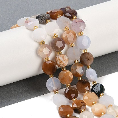 Природные голубые халцедон бисер пряди, граненый пятиугольный разрез, плоско-круглые, с бисером