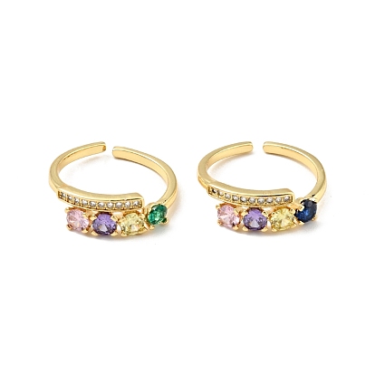 Cubic Zirconia Open Cuff Ring, Real 18K Gold Plated Brass Jewelry for Women, Cadmium Free & Lead Free