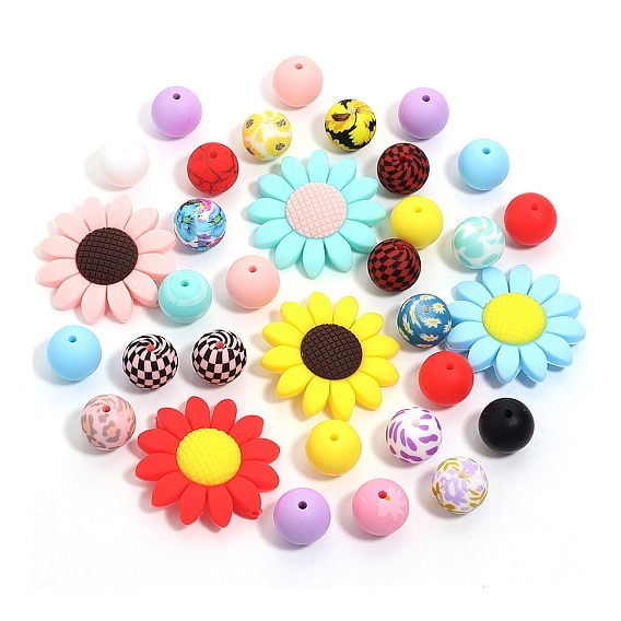 23шт. Подсолнух и круглые силиконовые фокусные бусины, изготовление ожерелий diy