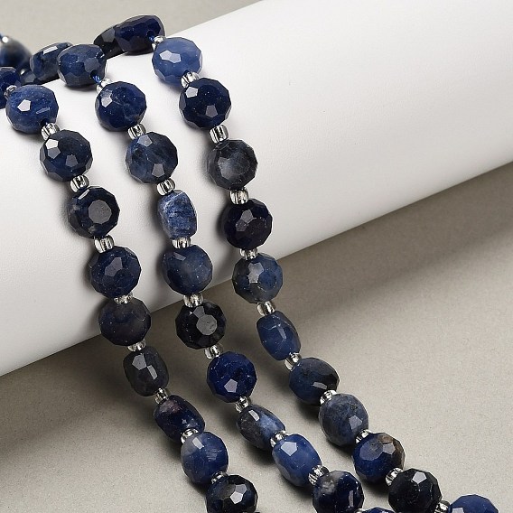 Природный содалит бисер нитей, плоско-круглые, граненые, с бисером