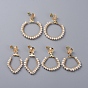 Dangle Stud Earrings, with Natural Pearl, Copper Wire, 304 Stainless Steel Pendants, Brass Ear Stud Findings and Ear Nuts, Ring & Fan & Rhombus