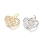 Brass Micro Pave Cubic Zirconia Pendants, Heart with Heart, Clear