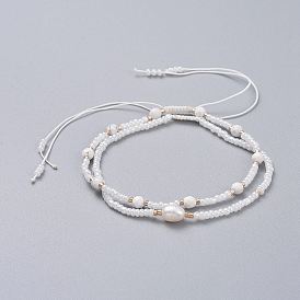 Braided Beaded Bracelets, with Glass Seed Beads, Natural Howlite Beads, Braided Nylon Thread, Grade A Natural Freshwater Pearl and Burlap Packing Pouches Drawstring Bags