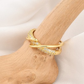 Кольца-манжеты из латуни с микро-паве и прозрачным циркониевым покрытием для женщин, долговечный, без кадмия и без свинца, кроссовер