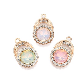 Alloy Glass Pendants, with Rhinestone, Cadmium Free & Lead Free, Oval Charms