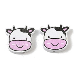 Printed Schima Wood Beads, Cow, Spray Paint