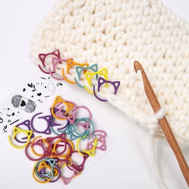 Alloy Knitting Crochet Locking Stitch Markers Holder, Cat Ear