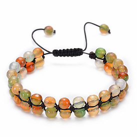 Bohemian Double-layered Agate Beaded Bracelet with Natural Faceted Agate and Dual Rows.