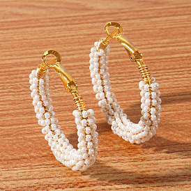 Sweet and Stylish Round Pearl Hoop Earrings for Women, Unique Design