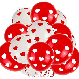 50Pcs 2 Styles Round with Heart Pattern Latex Valentine's Day Theme Balloons, for Party Festival Home Decorations