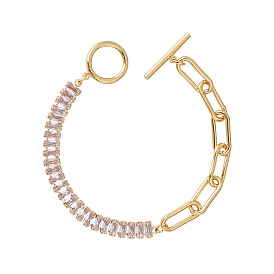 Asymmetrical Chain Zircon Bracelet with Minimalist Design and Copper Clasp
