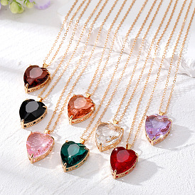 Crystal Glass Necklace with Elegant Heart Pendant for Women's Simple Fashion Jewelry